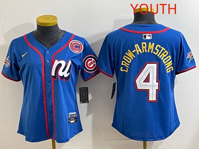 Youth Chicago Cubs #4 Crow-Armstrong Blue MLB All star Nike 2025 Jersey style 002->youth mlb jersey->Youth Jersey